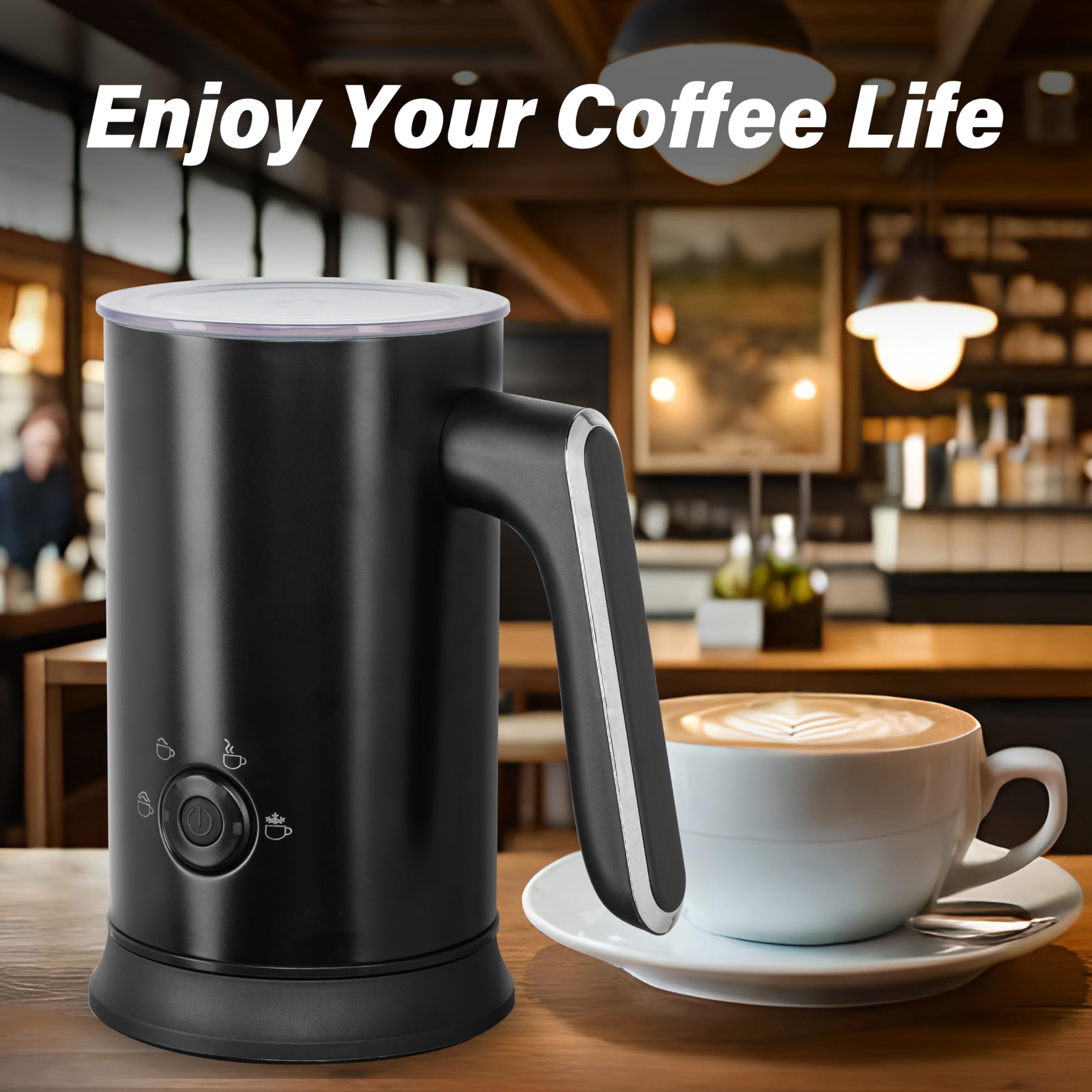 YSSOA Montalatte elettrico, 4 in 1, automatico, a vapore, funzionamento a batteria, frusta per caffè, frappe, latte, matcha, cioccolata calda, nero