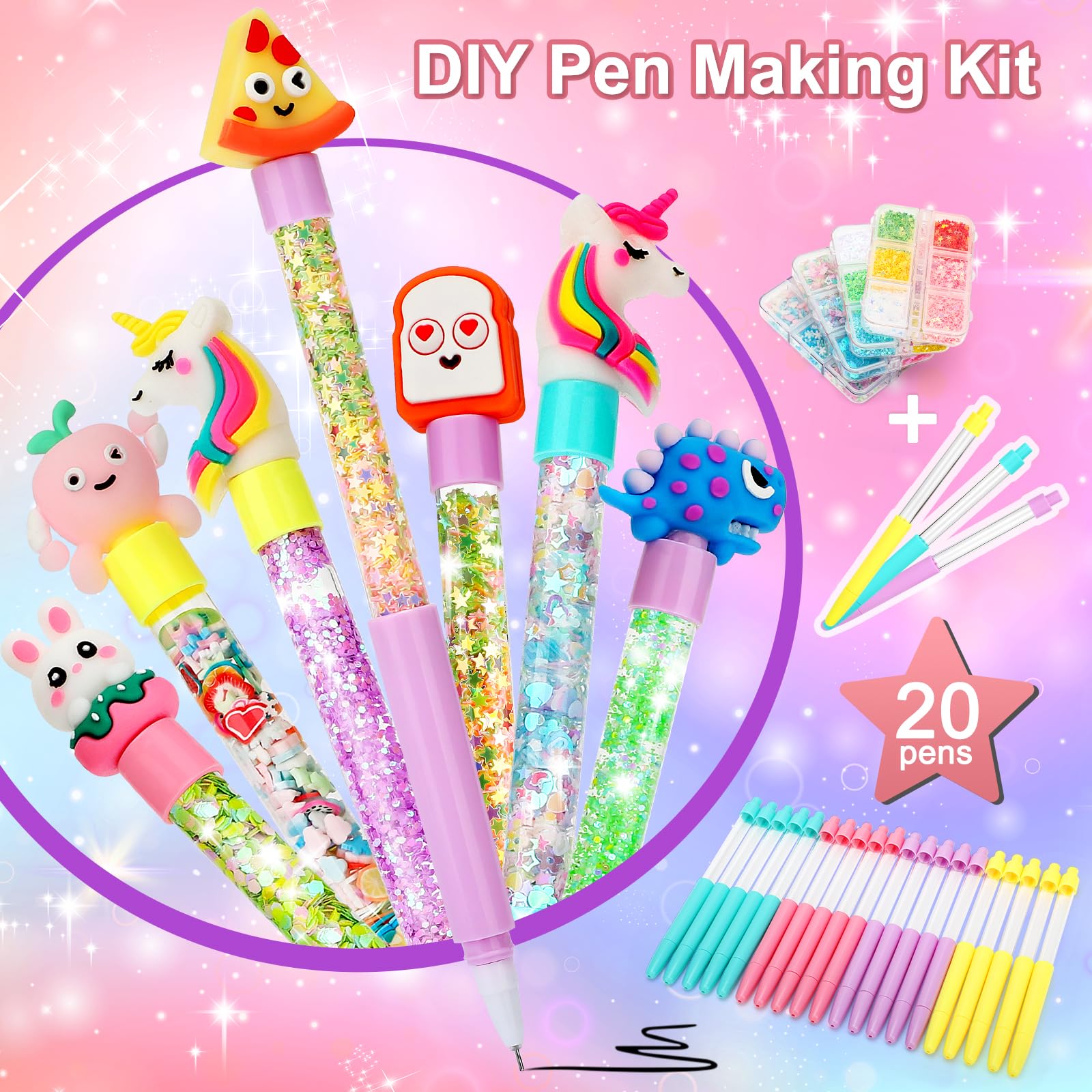 SKAMORI Make Your Own Pens Set Children with 100+ Accessories, 20 Pieces My Pens Studio for Craft Set Children's Birthday - Image 2