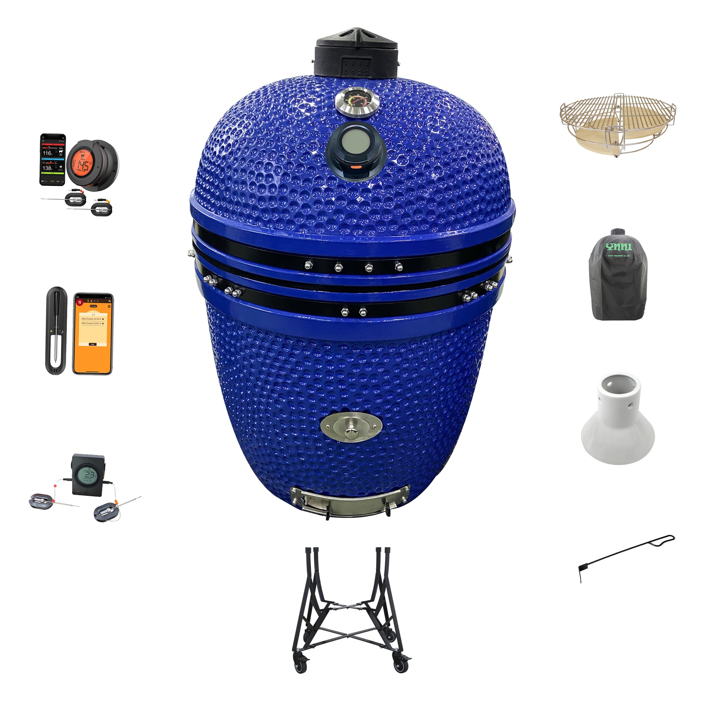 YNNI Kamado Grill TQTT23GR XL 58,4 Cm – Mit Chipfeeder, Bundle, Grün, Keramik-Smoker