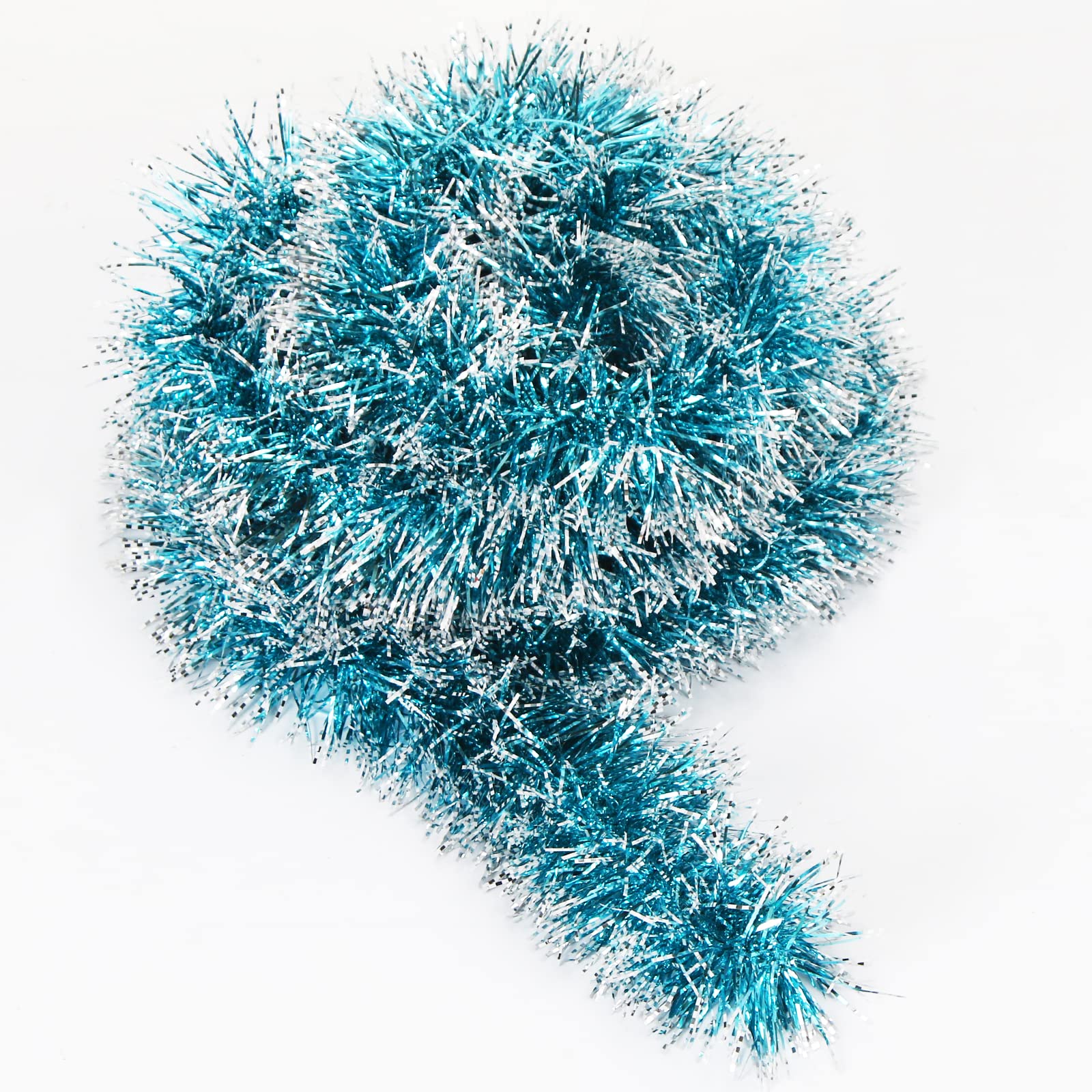 Aurasky Guirnalda Navidad Azul Claro y Turquesa - Espumillón 10m, Brillante Metálica para Árbol - Oropel Decoración