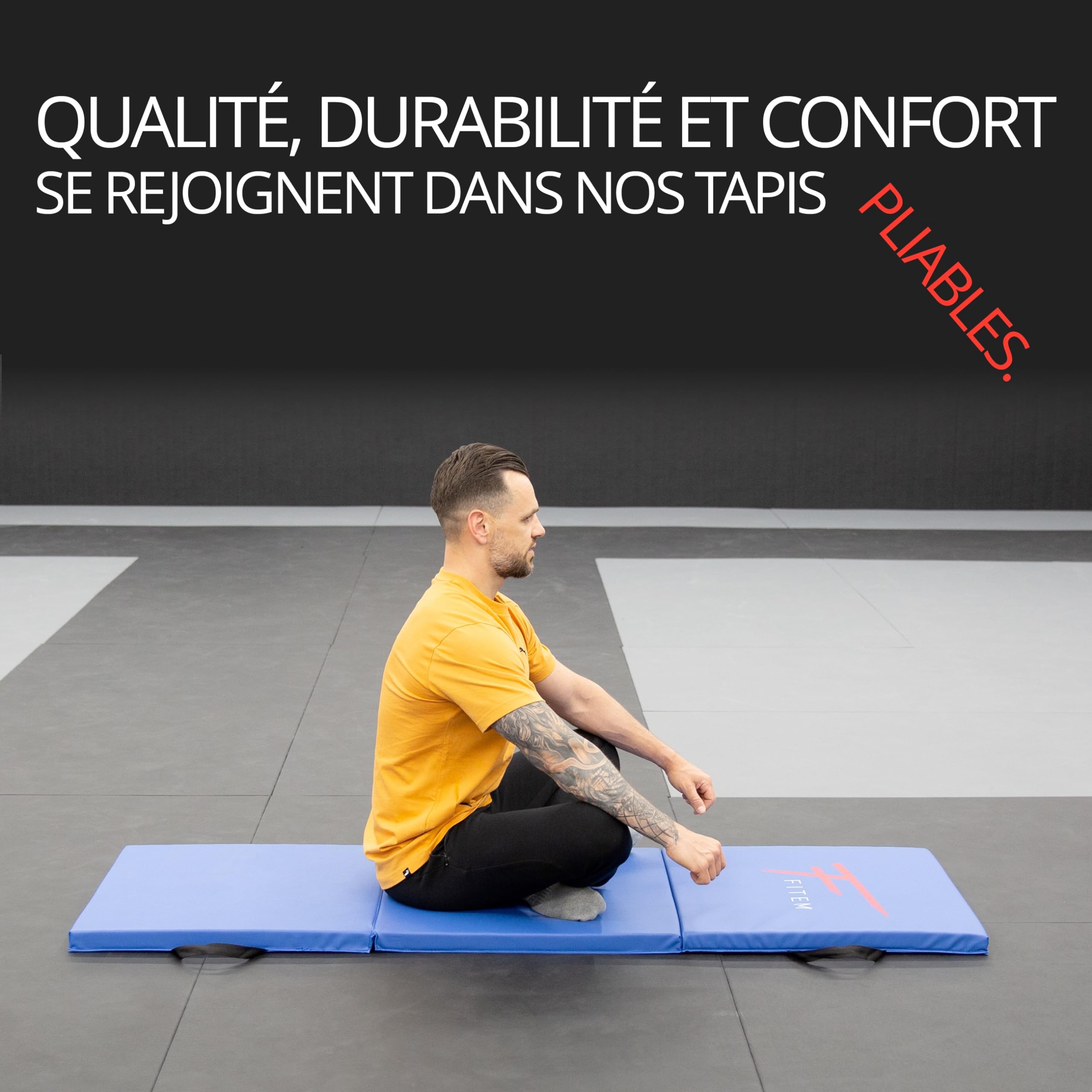 Fitem Tapis de Sol Pliable Epais Haute Gamme Taille 240 x 120 x 4 cm ou 180 x 60 x 4 cm avec Poignets de Transport pour Gym,Yoga,MMA, Sport, Gymnastique, Fitness, Pilates, Musculation