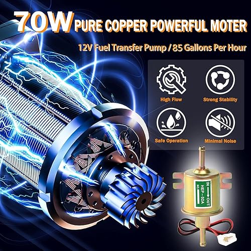 Miniatura 2 de Juego de bomba de transferencia de combustible eléctrica de 12 V, la bomba de gas mueve 85 galones de gas o diesel por hora, con motor de CC de 70
