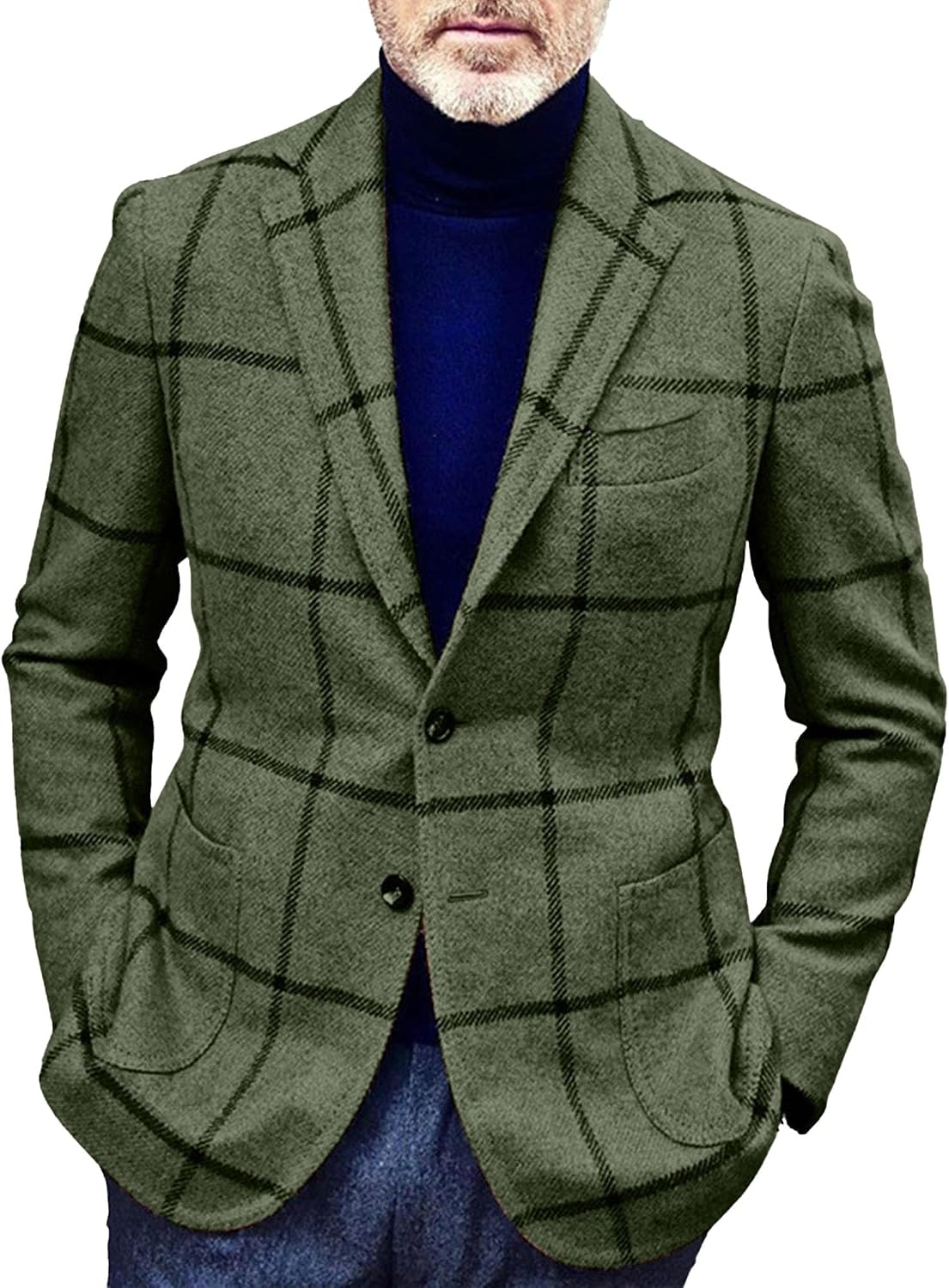 JEsilunmaMY Mens Two Button Plaid Suit Jacket Notch Lapel Business Wool Blend Sport Coats Wedding Prom Formal Blazer Coat