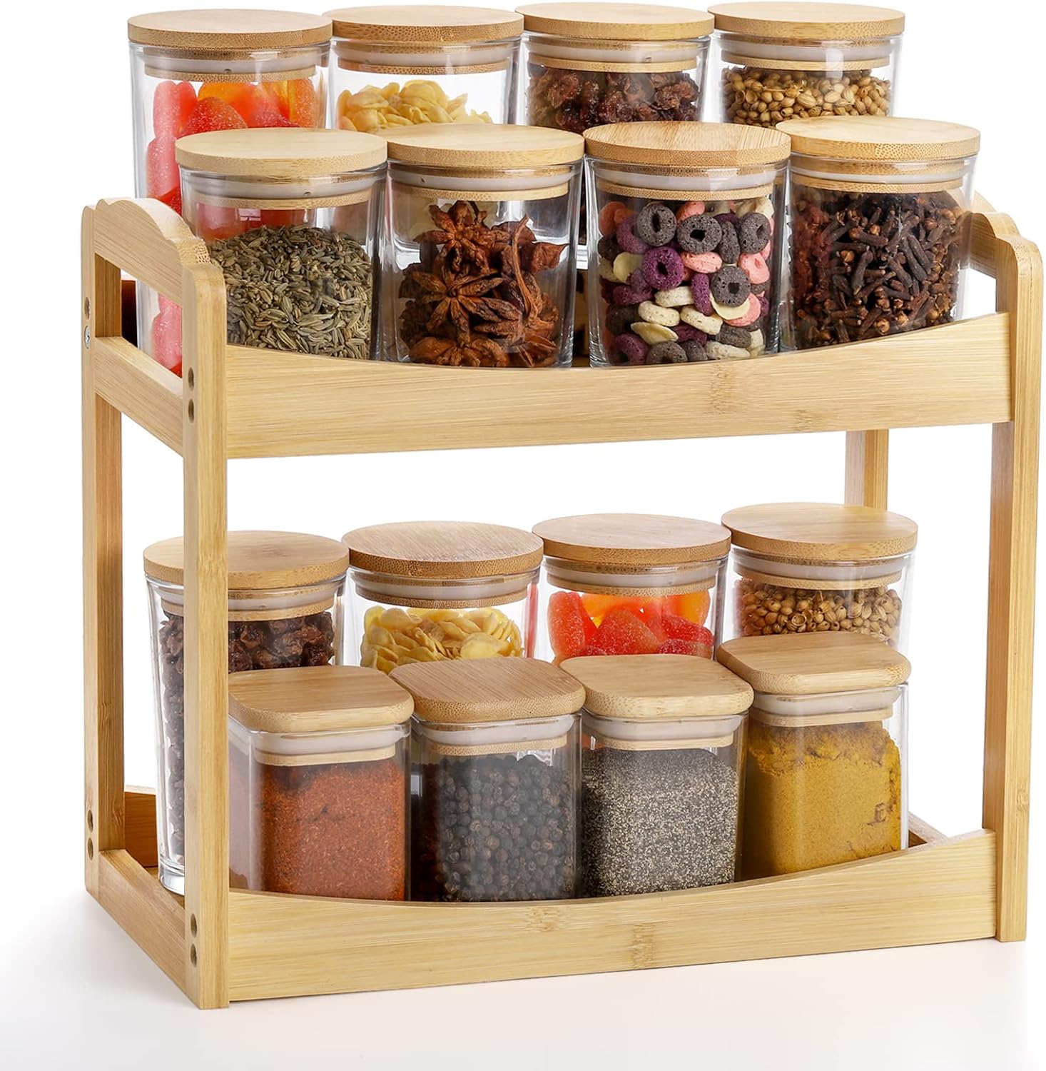 Bekith 2 Tier Spice Rack Organizer for Bamboo Countertop Shelf