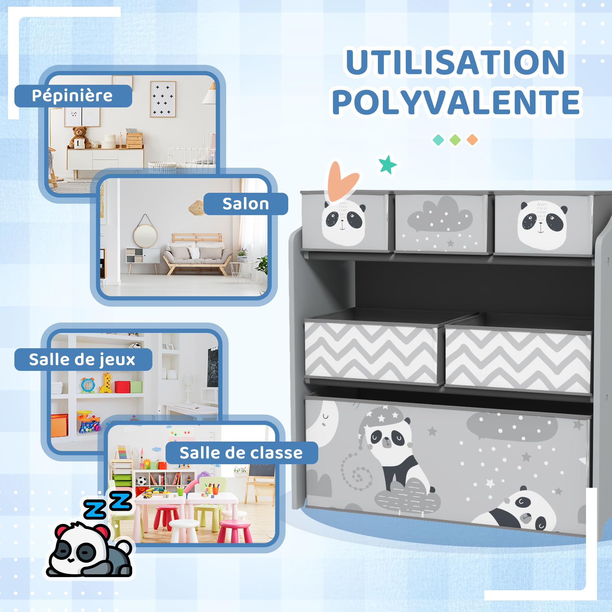 ZONEKIZ Aufbewahrungsmöbel für Kinder, Aufbewahrung für Kinderspielzeug, 6 herausnehmbare Boxen aus Vliesstoff, Bücherregal, Organizer für Spielzeug, für Spielzimmer, Kindergarten, Schule, 63 x 30 x