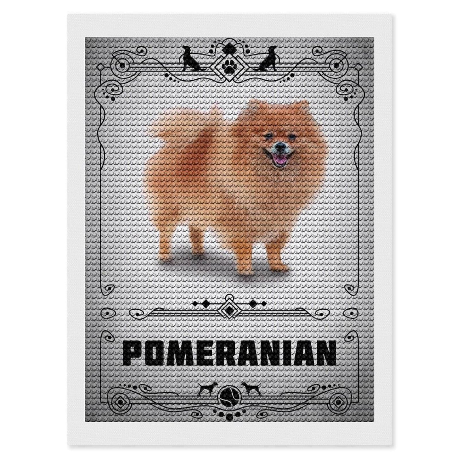 Junmoney Pomeranian Diamond Painting Set 12"x16", Modern Decor, for Beginners, Printed Canvas, Thoughtful Handmade Gift, with Tool Kit