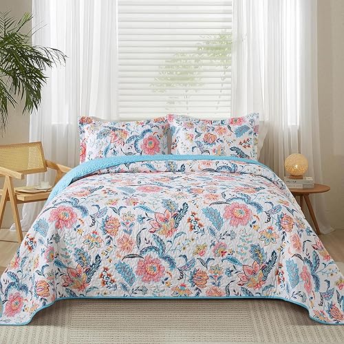 Miniatura 9 de BEDISELY Juego de ropa de cama de tamaño King, colchas bohemias, edredones tamaño King, juegos florales reversibles King, colcha suave, juego de