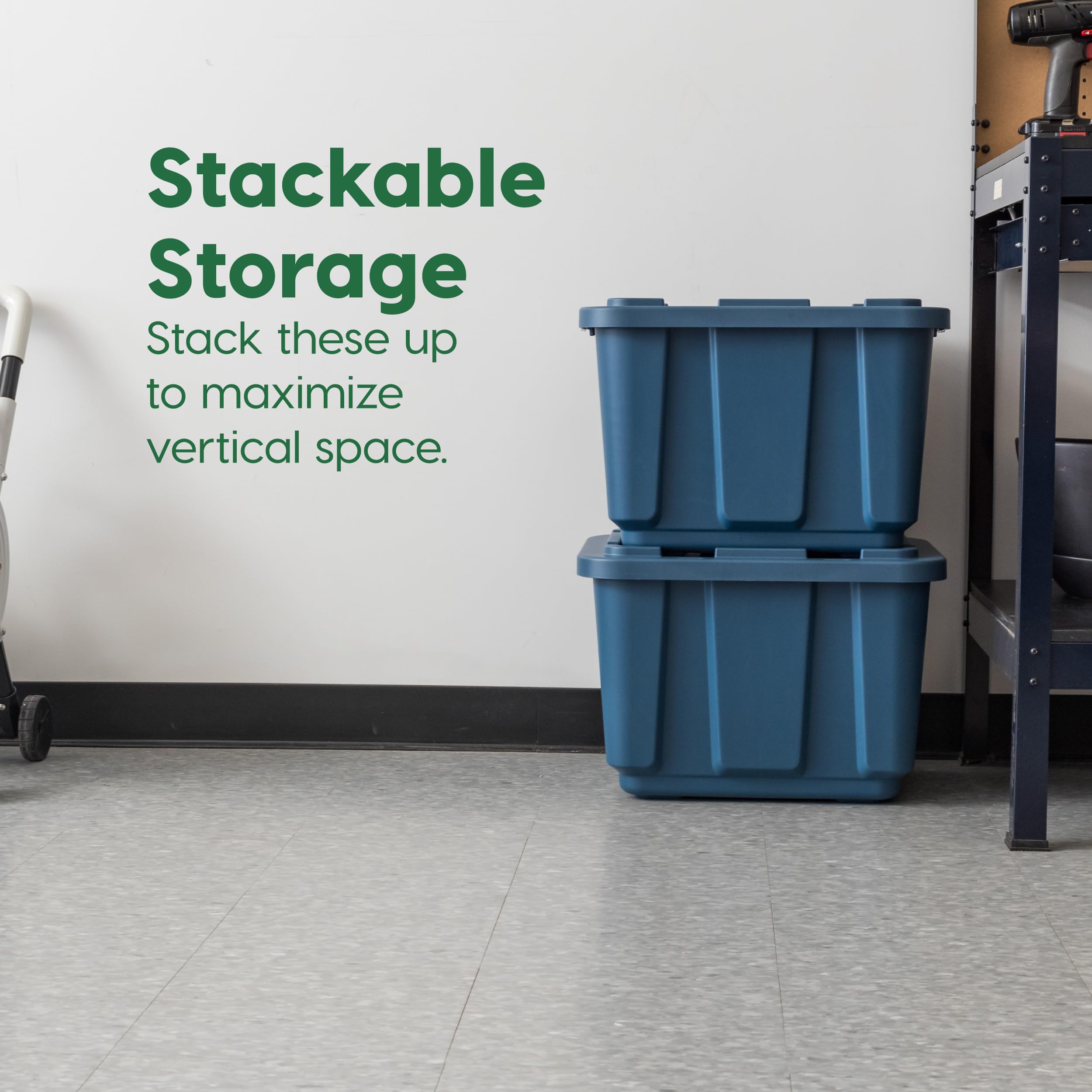 IRIS USA - Contenitori ecologici e resistenti con coperchio, confezione da 4 pezzi, realizzati negli Stati Uniti, con coperchio a scatto, impilabili, industriali, robuste, per l'organizzazione del