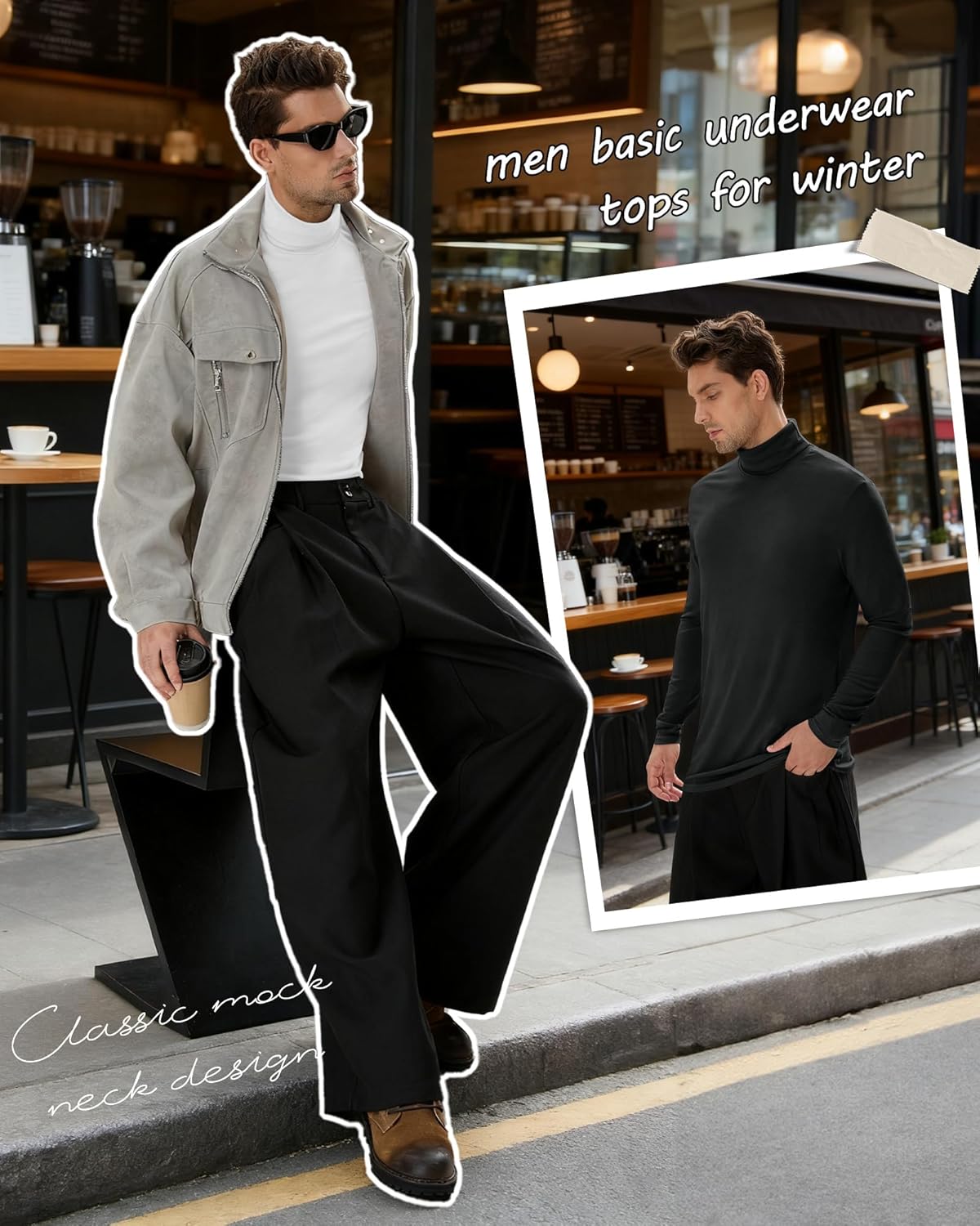 Neer 5 Packs Mens Big and Tall Long Sleeve Shirts Turtleneck Thermal Tops Casual Basic Tees Lightweight Pullover Undershirt