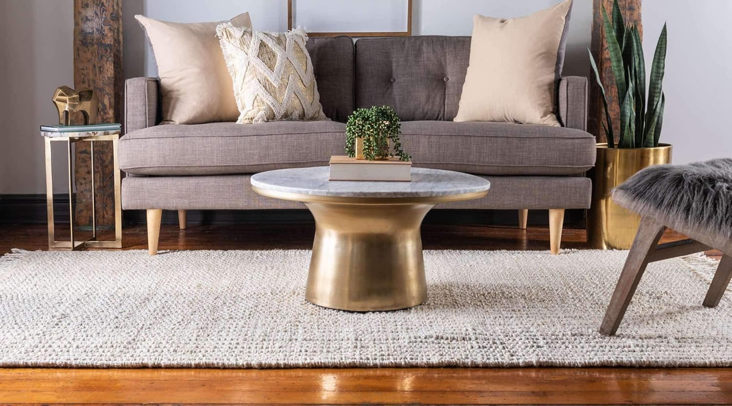 Unique Loom Chunky Jute Collection Solid, Transitional, Bohemian Area Rug (5' 0 x 8' 0 Rectangular, Ivory)