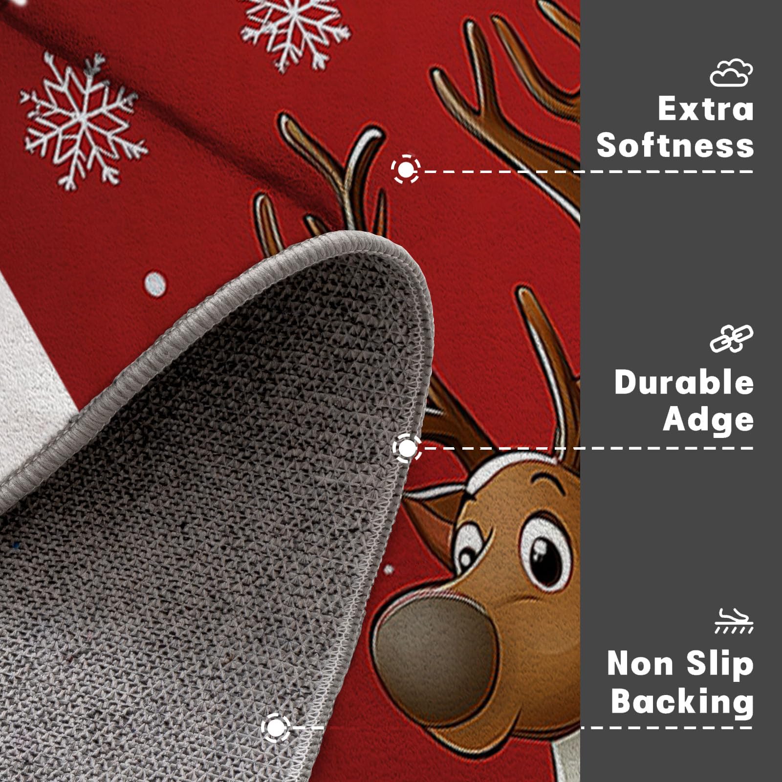 Felpudo Entrada Casa 90x150cm Alfombrilla Antideslizante Papá Noel, Los Renos Y El Muñeco De Nieve, Alfombra Absorbente Tema Navideño para Puerta Interior y Exterior, Pasillo, Oficina - Rojo