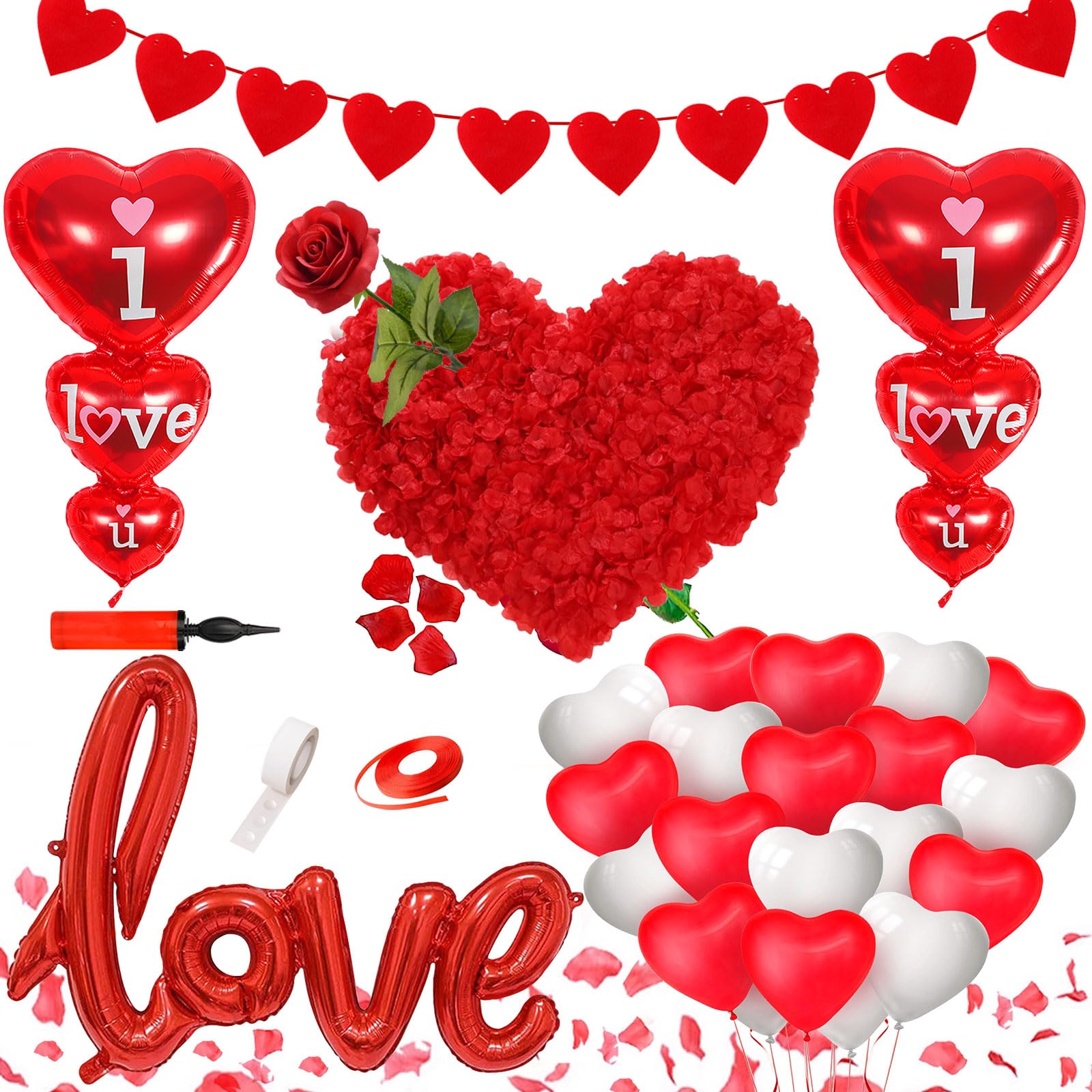 Fangoo Decoración de globos para el día de San Valentín Globos de corazón rojo Globo de látex de amor y pancarta de corazón para día de San Valentín boda cumpleaños aniversario compromiso decoración