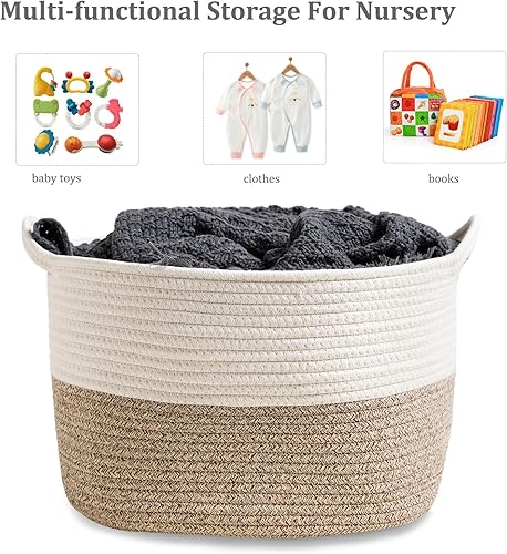 Miniatura 4 de JIA QAQ Cestas cuadradas de cuerda de algodón con asas para juguetes, hogar, guardería, cestas de regalo tejidas hechas a mano para almacenamiento y