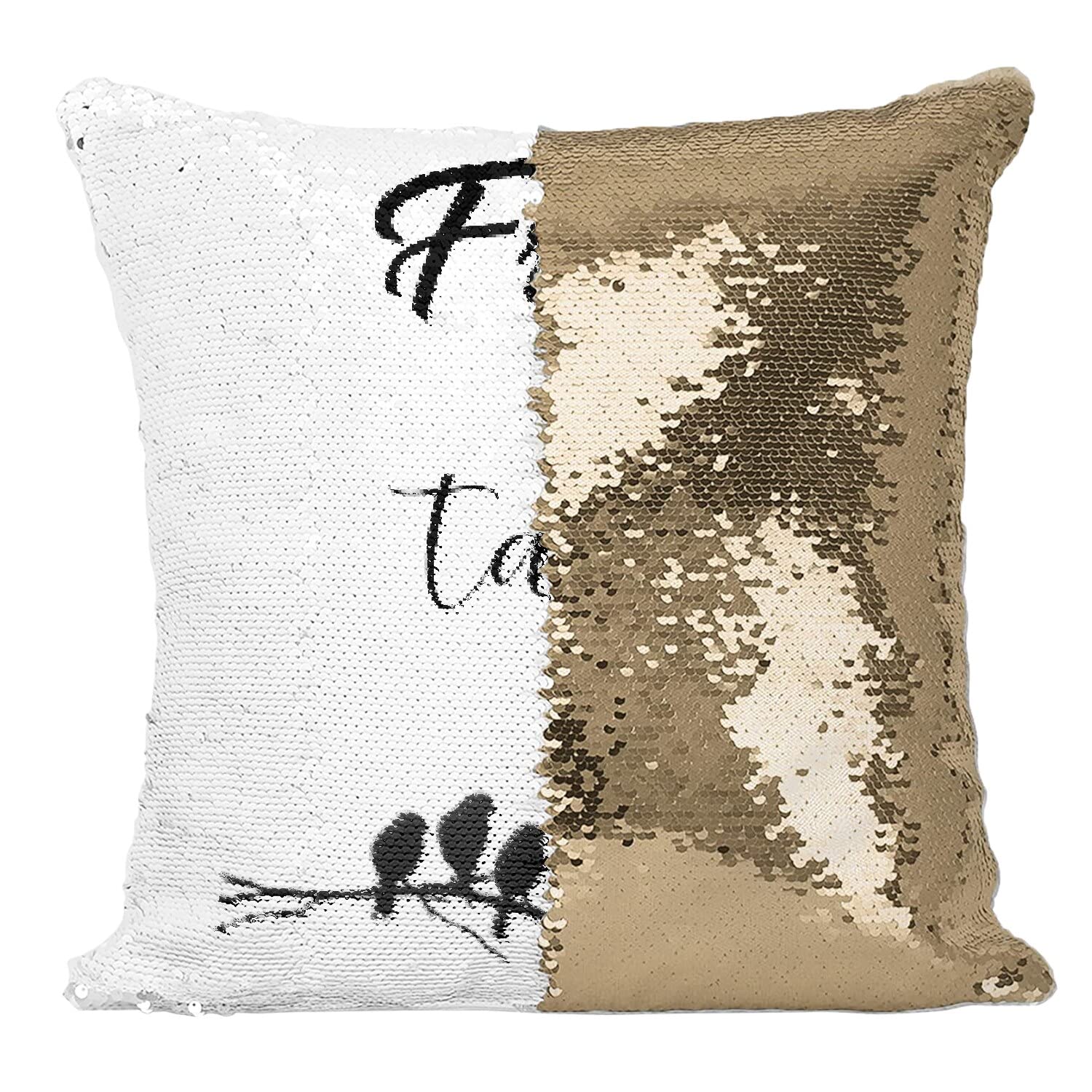 Coussin sequin doré Free Talk petits oiseaux idée cadeau originale