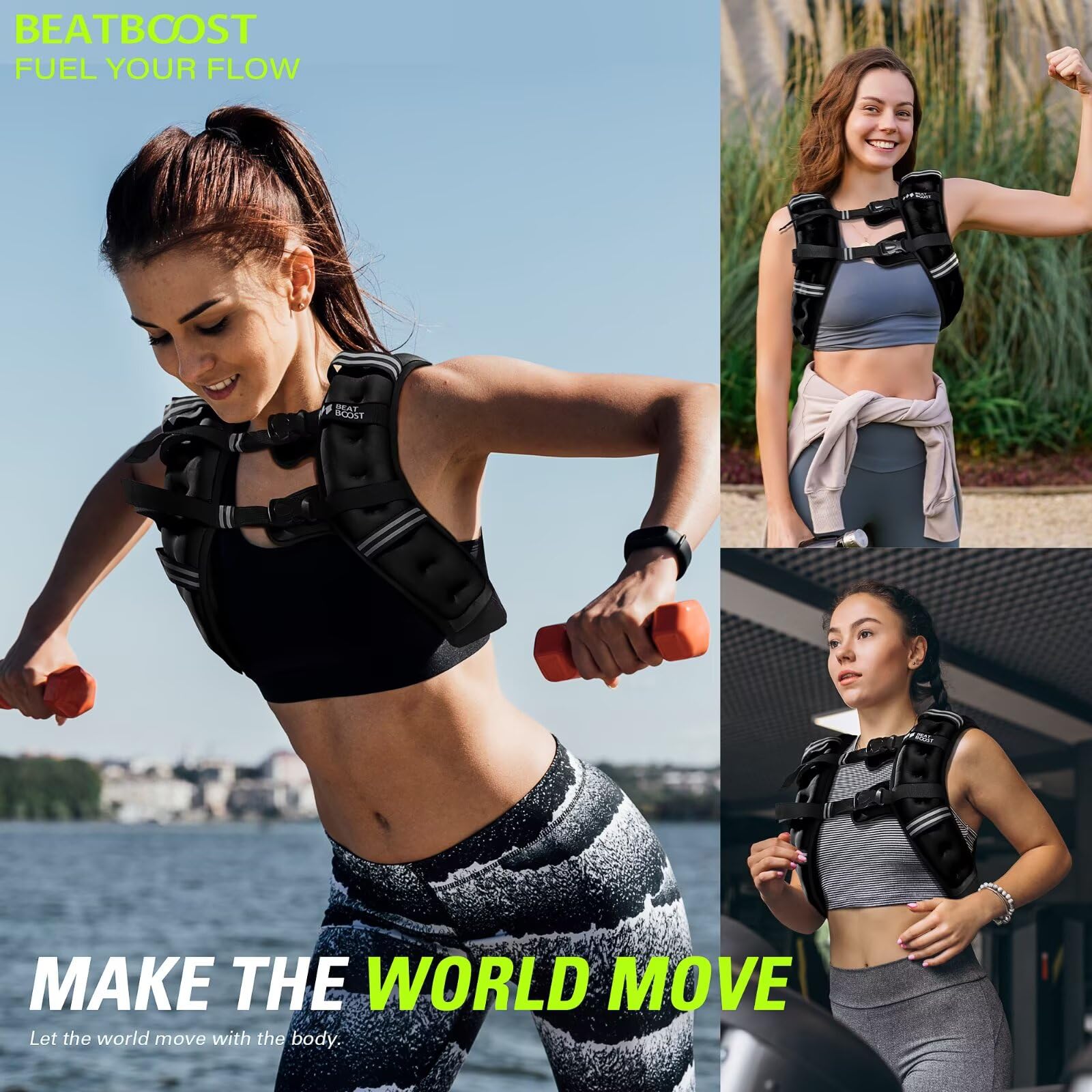 Gilet ponderato per donne e uomini, BeatBoost 4,5 kg, con sabbia di ferro, per camminare, allenamento di forza, corsa, allenamento, nero