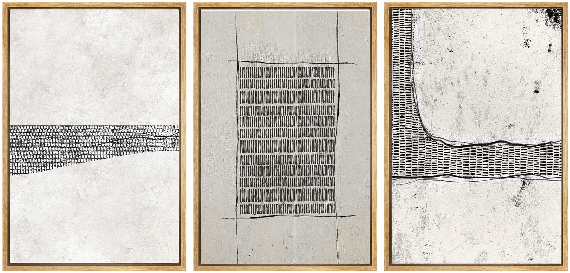 SIGNWIN Framed Canvas Print Wall Art Set Black White Industrial Line Pattern Abstract Shapes Drawings Modern Art Decorative Contemporary Minimal for Living Room, Bedroom, Office - 16"x24"x3 Natural