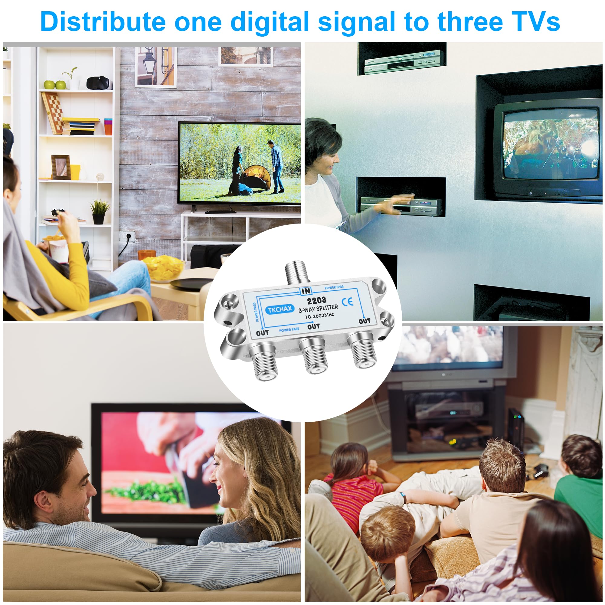 Répartiteur de câble coaxial à 3 Voies, Prend en Charge 10-2602 MHz, Compatible RG6, plaqué Nickel pour répartiteur de câble, Fonctionne avec CATV, TV Satellite, système d'antenne et