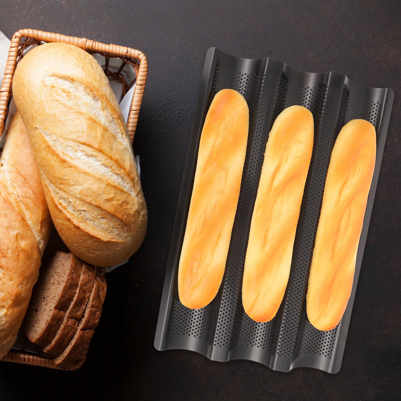 Nonstick French Bread Baking Pan aus Edelstahl Baguetteform mit Schneller Wärmeleitung und Lebensmittelechter Beschichtung für Gleichmäßiges Backen zu Hause