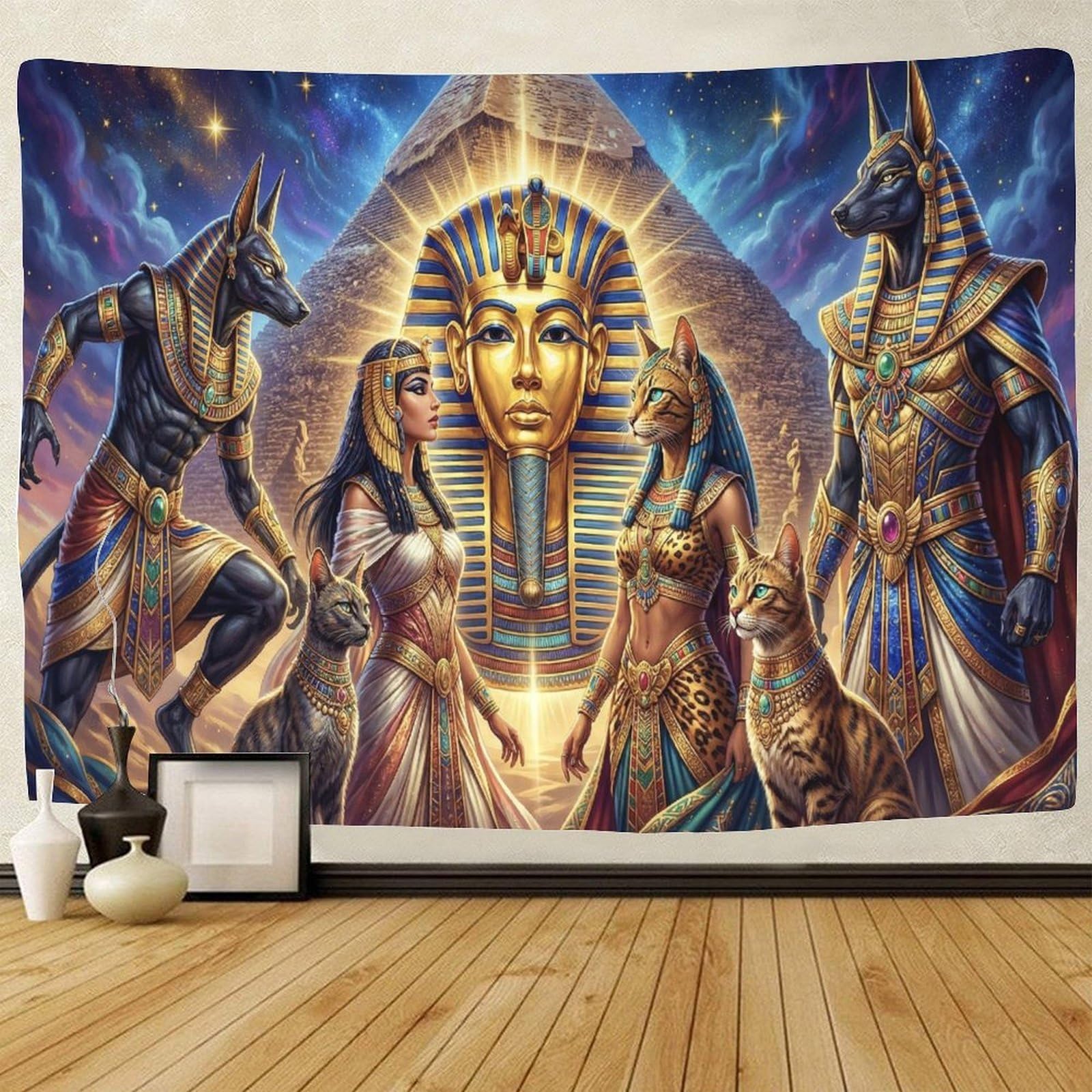 GPMNBCXZK Egyptian Anubis Wall Tapestry Artistic 3D Printed Bastet Wall Decor for Bedroom Living Room Dorm 180cmx230cm