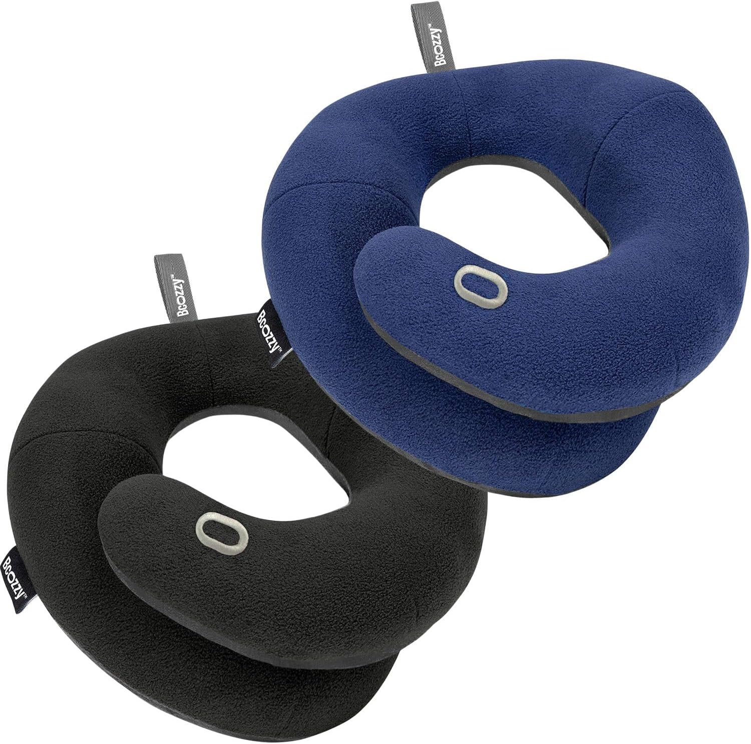 Travel Neck Pillow 2-Pack โ Adult Large Navy & Large Black โ Patented Wraparound Chin & Neck Support โ Airplane, Car & Long Travel Sleep Comfort