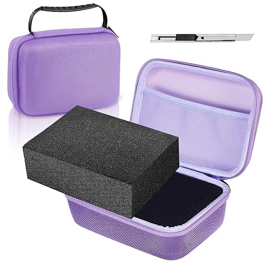 EVA Hard Case with Customizable Foam 7.1 x 4.7 x 3.1 Inch Protective EVA Carrying Case Shockproof Outdoor for Camera, Digital Products, Electronic Instruments with Knife, Purple