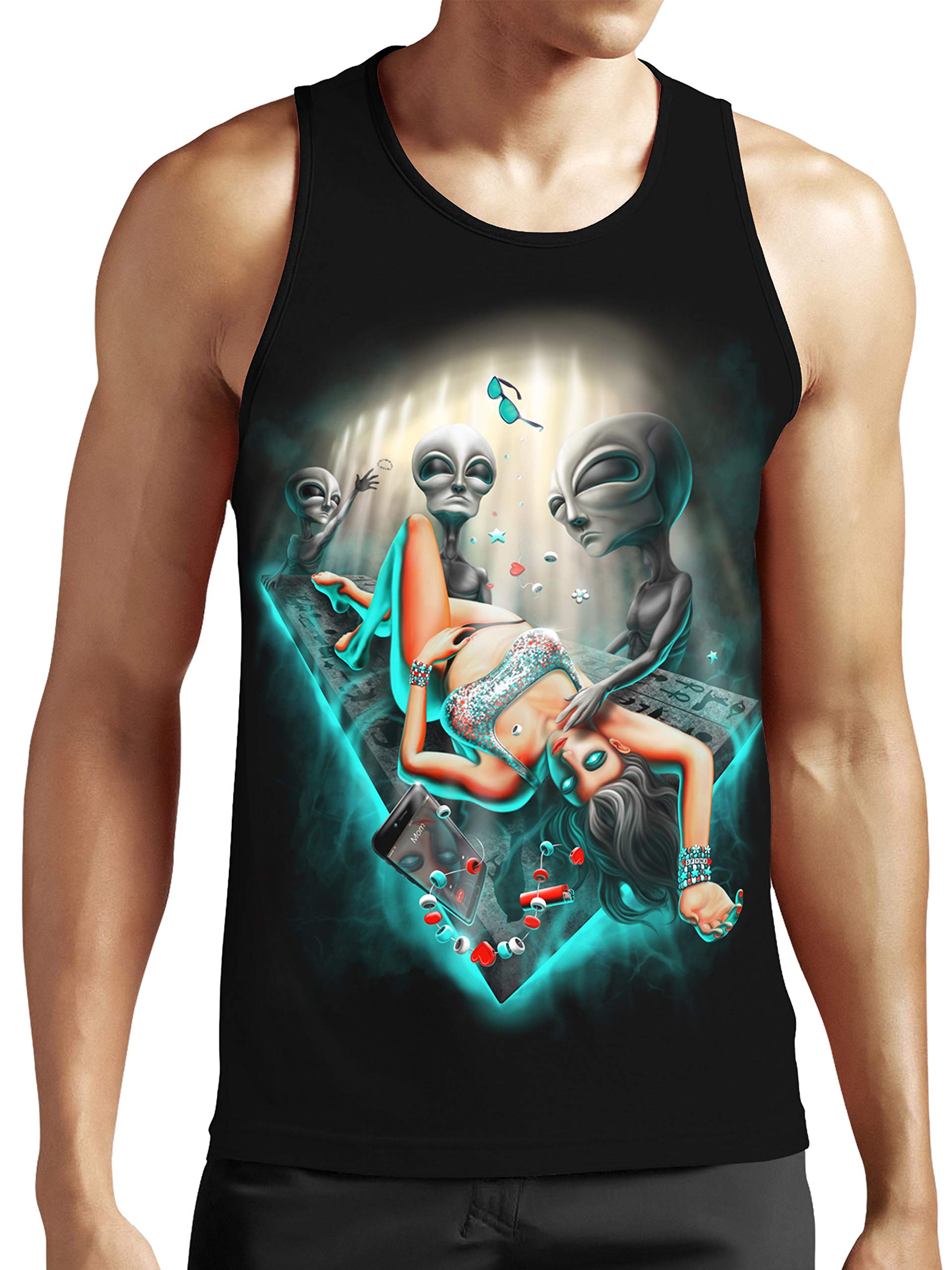 SFYNX 'PLURduction' Alien Rave Tank Top - Glow in The Dark EDM Clothing - Blacklight Reactive Mens Tank