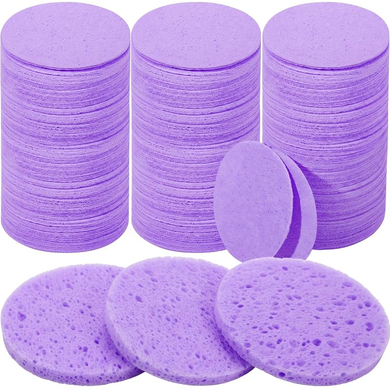 Amyhill 300 Esponjas Faciais Comprimidas Descartáveis para Limpeza, Roxas