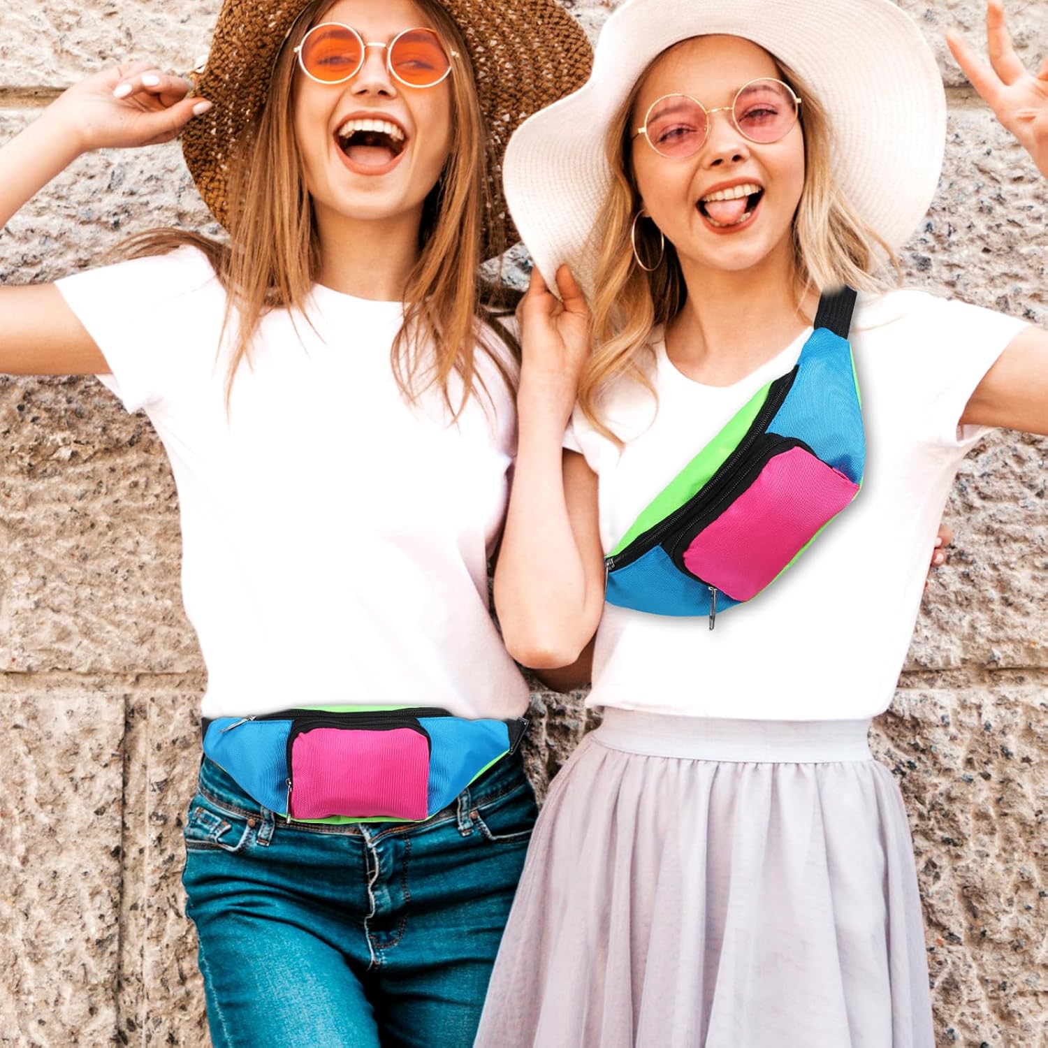 Neon Fanny Pack 80s with 2 Pockets Adjustable Rave Fanny Pack Waist Bag for Women Men, Color Blocked Belt Bag for Festival Travel Party Costume - Image 6