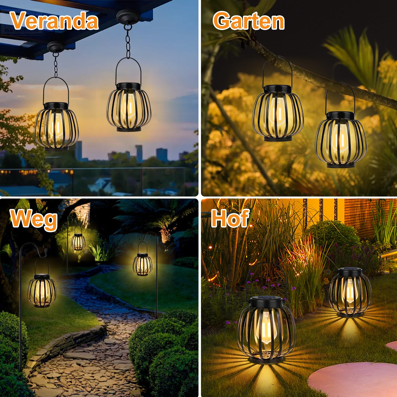 2 Lanterne Solari Da Esterno - Motivi Fiori E Colibrì, IP65, Impermeabili, Con Manico