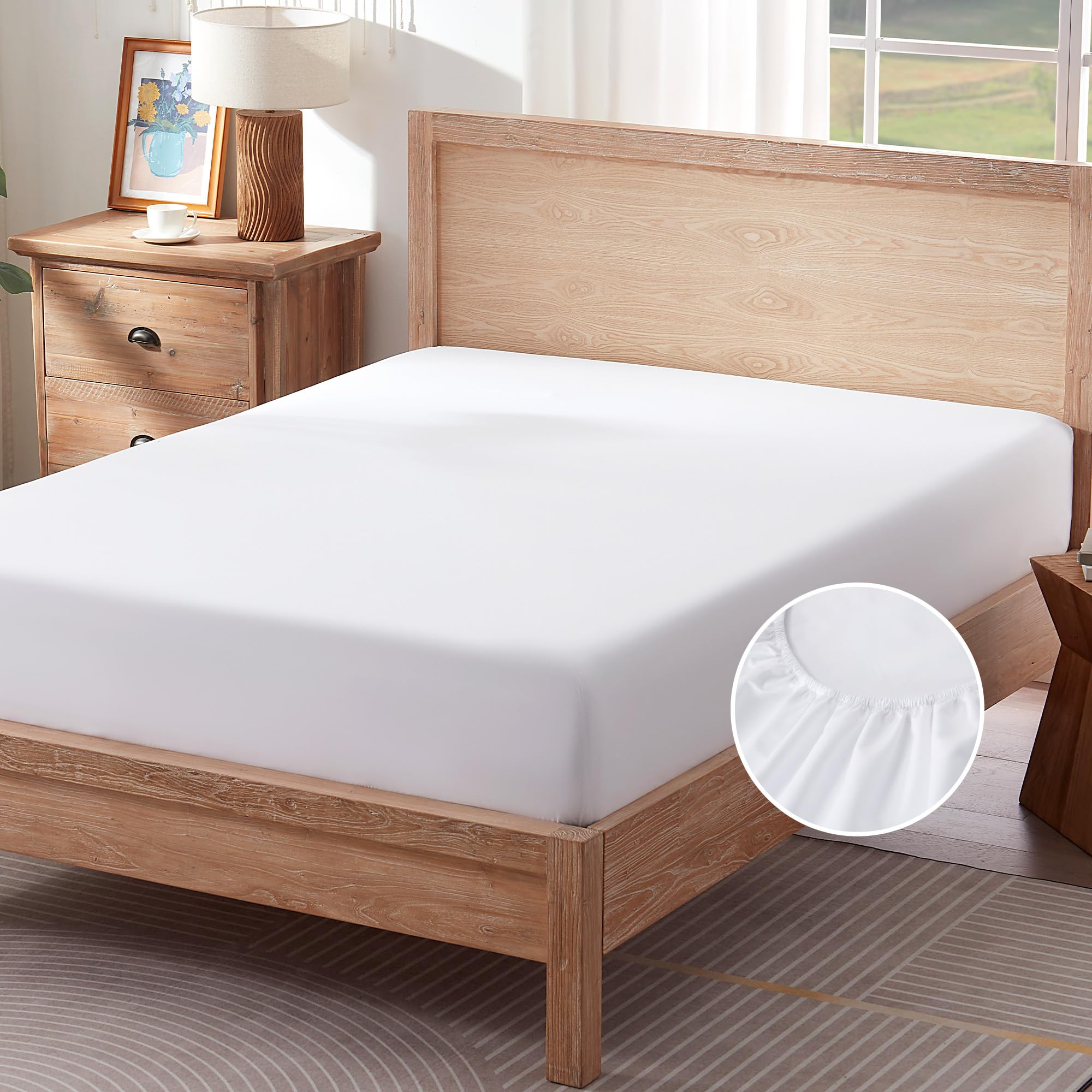 Sonive Fitted Sheet,Extra Large Pocket Depth of 30 cm, Hotel Quality, Machine Washable,for Children & Teenagers, white,135x190cm