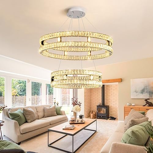 dolria Candelabros de cristal modernos LED para sala de estar, regulable, comedor, montaje empotrado, lámpara colgante LED para dormitorio,