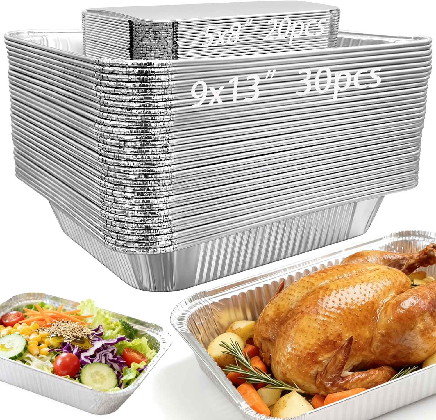 Notwoe® 70 Pack Disposable Aluminum Pans with Lids, 12x8 and 8x6 Square 8x5 Square Combo Set, Disposable Baking and Cake Pan. (70 Pack w/Lids) image 2