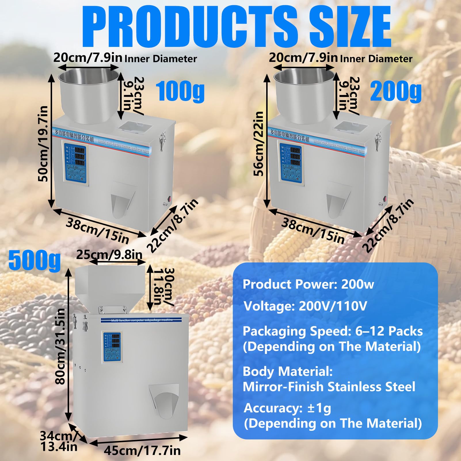 Automatischer Pulverdosierer, Automatische Abfüllanlage für Pulver in Beutel und Flaschen, mit Einer Genauigkeit von ±0,2 g, für die Verpackung von Mehl und Bohnen. 100g