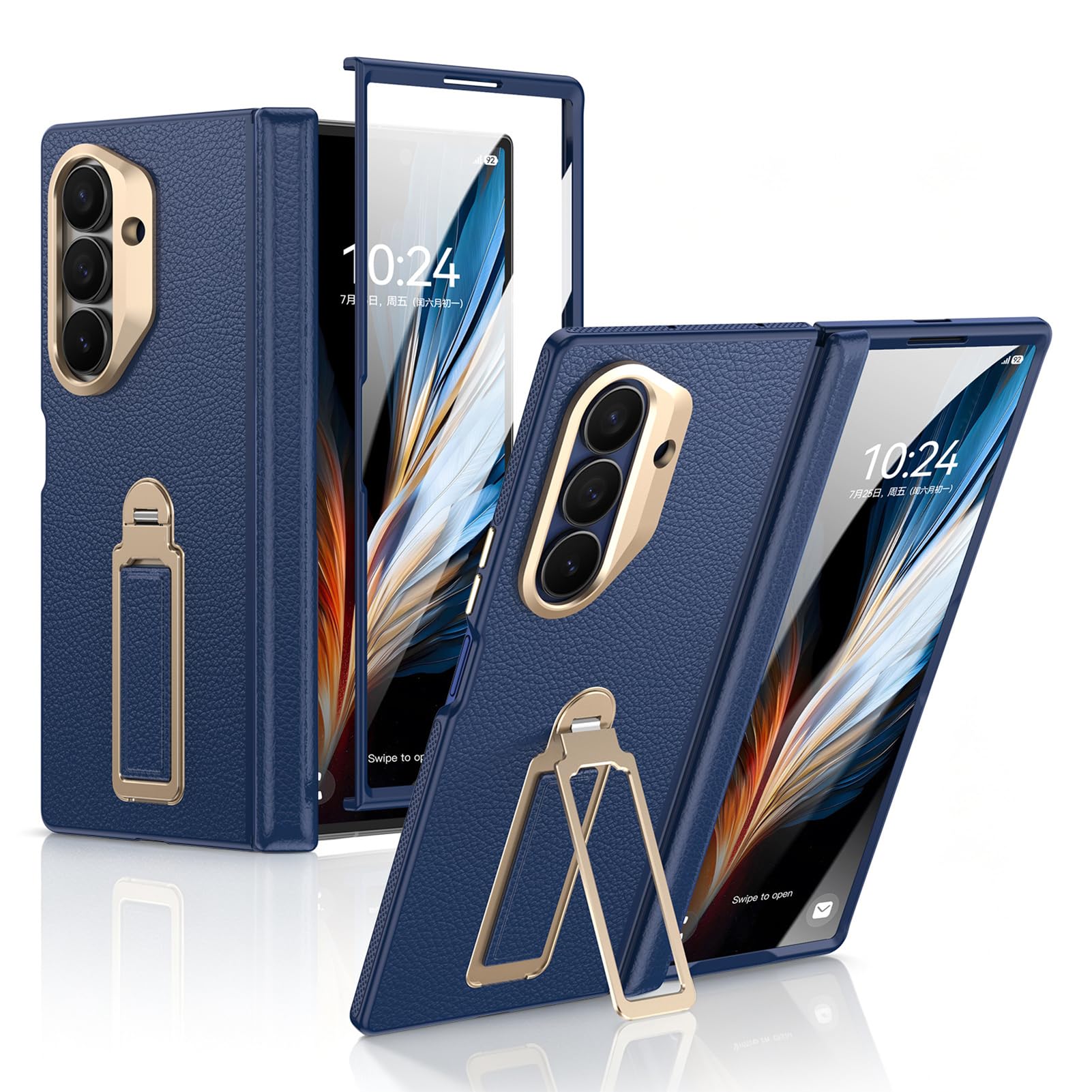 Etui Samsung Galaxy Z Fold 7 cuir antichoc bleu avec protecteur d'écran