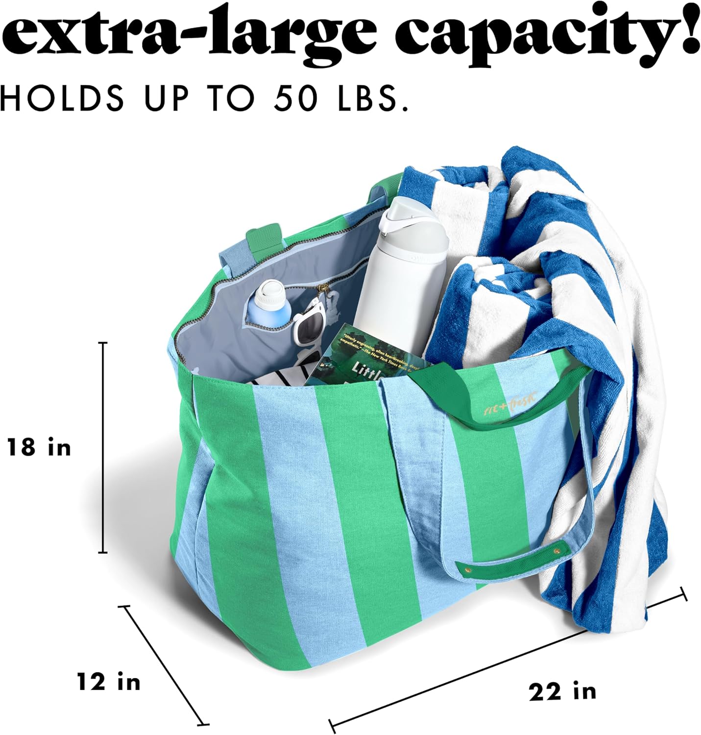 Fit & Fresh Large Beach Bag for Women - Extra Large Travel Tote With Pockets