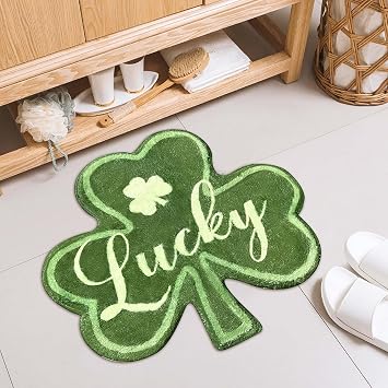Queen Hero St.Patricks Day Shamrock Bathroom Rug,Non Slip Shamrock Green Bath Mat,Soft Plush Absorbent Rugs,Lucky Green Doormat for Bathroom,Kitchen,Bedroom,Living Room
