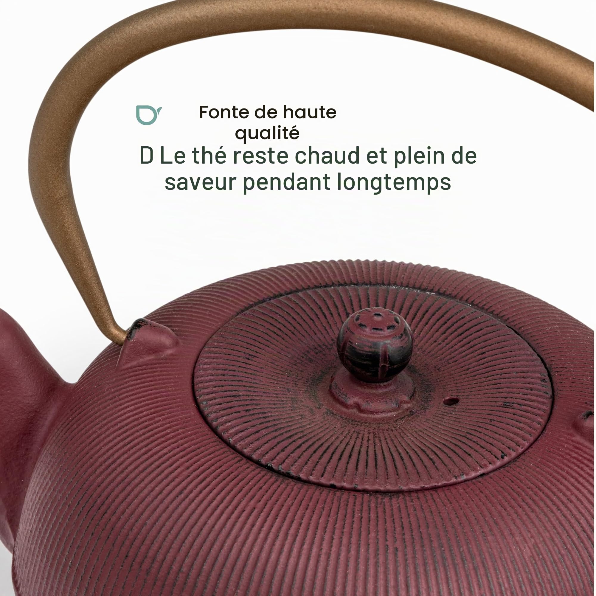 Petite théière en fonte à induction 1 l – Verseuse asiatique violette avec anse et filtre à thé en acier inoxydable – Idéal pour les thés en vrac