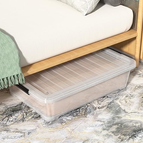 Miniatura 4 de Cajas de almacenamiento de plástico de 40 cuartos de galón, contenedor de almacenamiento grande transparente con ruedas, 4 paquetes