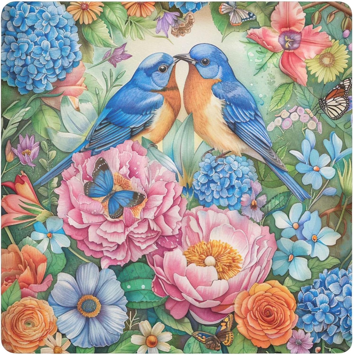 Watercolor Bluebirds Self-Adhesive Magic Makeup Cloth Bag, Portable Protective Cosmetic Bag, Camera Lens Wrap for Travel, Gifts & Daily Use