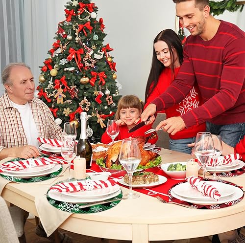 Miniatura 5 de 60 manteles individuales de papel a cuadros de búfalo de Navidad, copos de nieve, para mesa de comedor, manteles individuales desechables esféricos