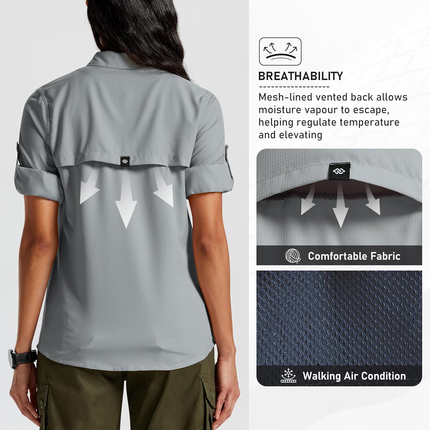 MoFiz Womens UPF 50+ UV Sun Protection Safari Shirts Long Sleeve Outdoor Cool Quick Dry Fishing Hiking Gardening Shirts - Image 4