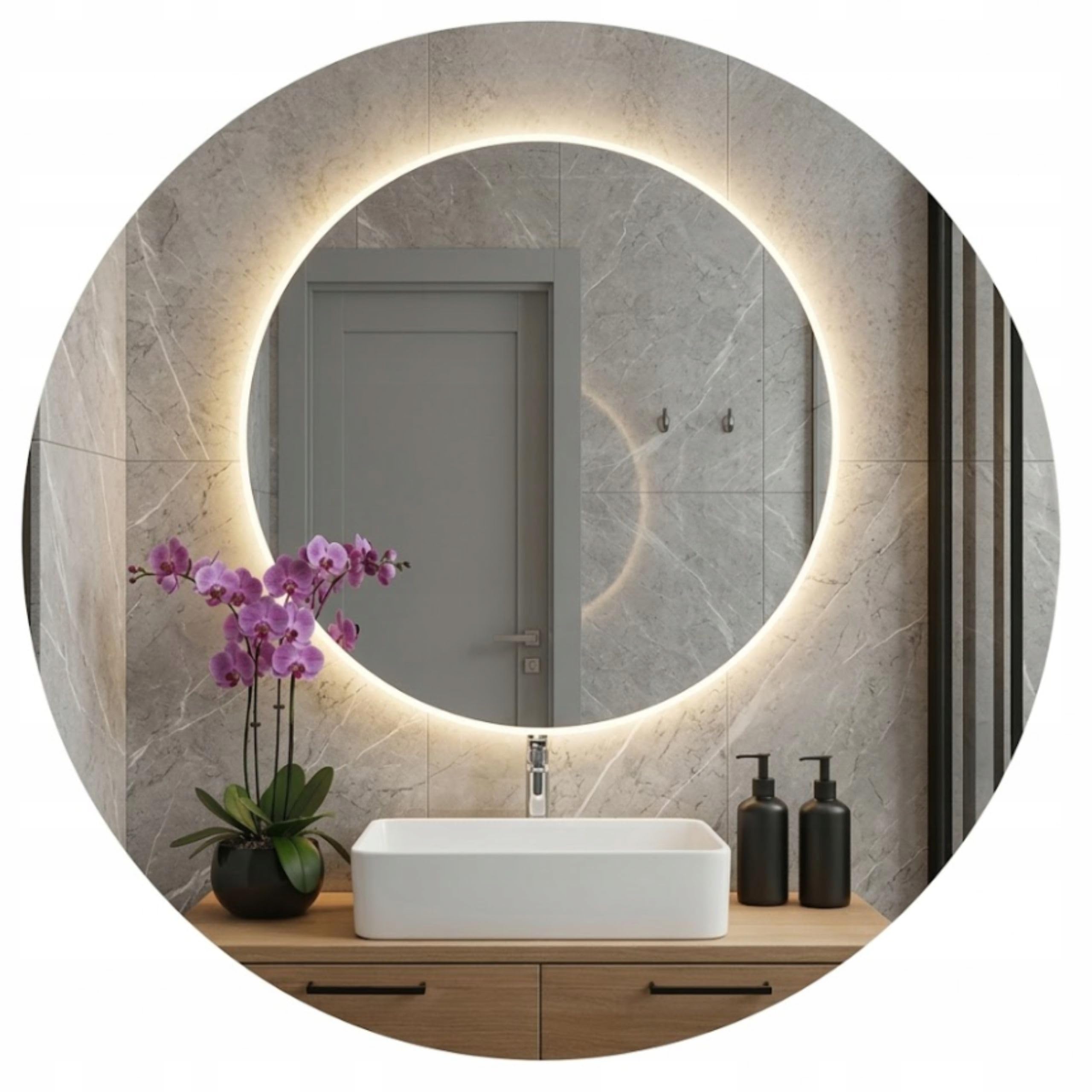 Agritrade AK Round LED Bathroom Mirror 70 cm, Backlit Illuminated Frameless, Touch Sensor Dimmable, 4000K Neutral White