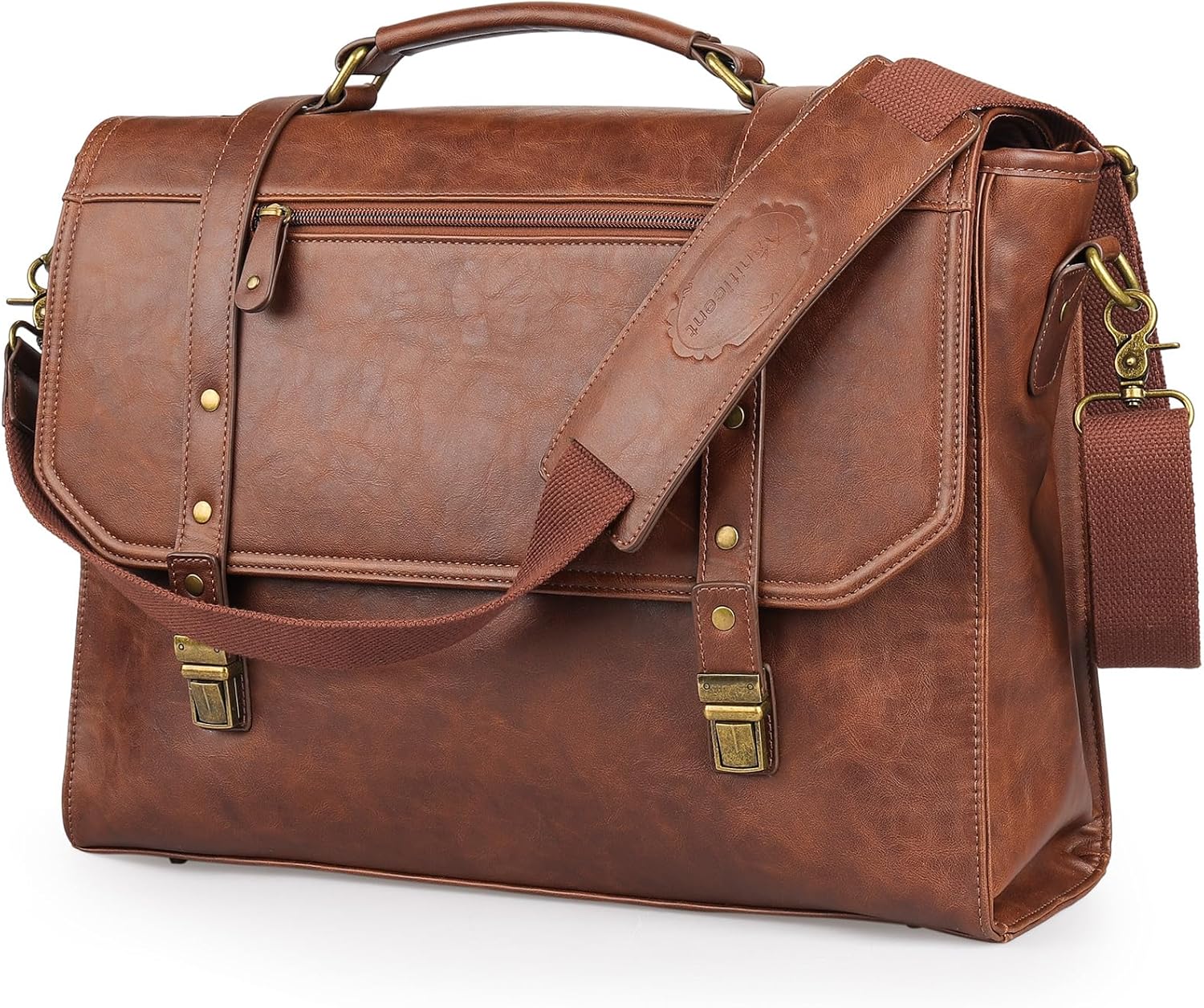Mens messenger bag 15.6 inch, Waterproof Faux Leather Laptop Briefcase Large Computer Laptop Bag Leather Satchel Bag Retro Shoulder Bag for Office Business Travel College Brown