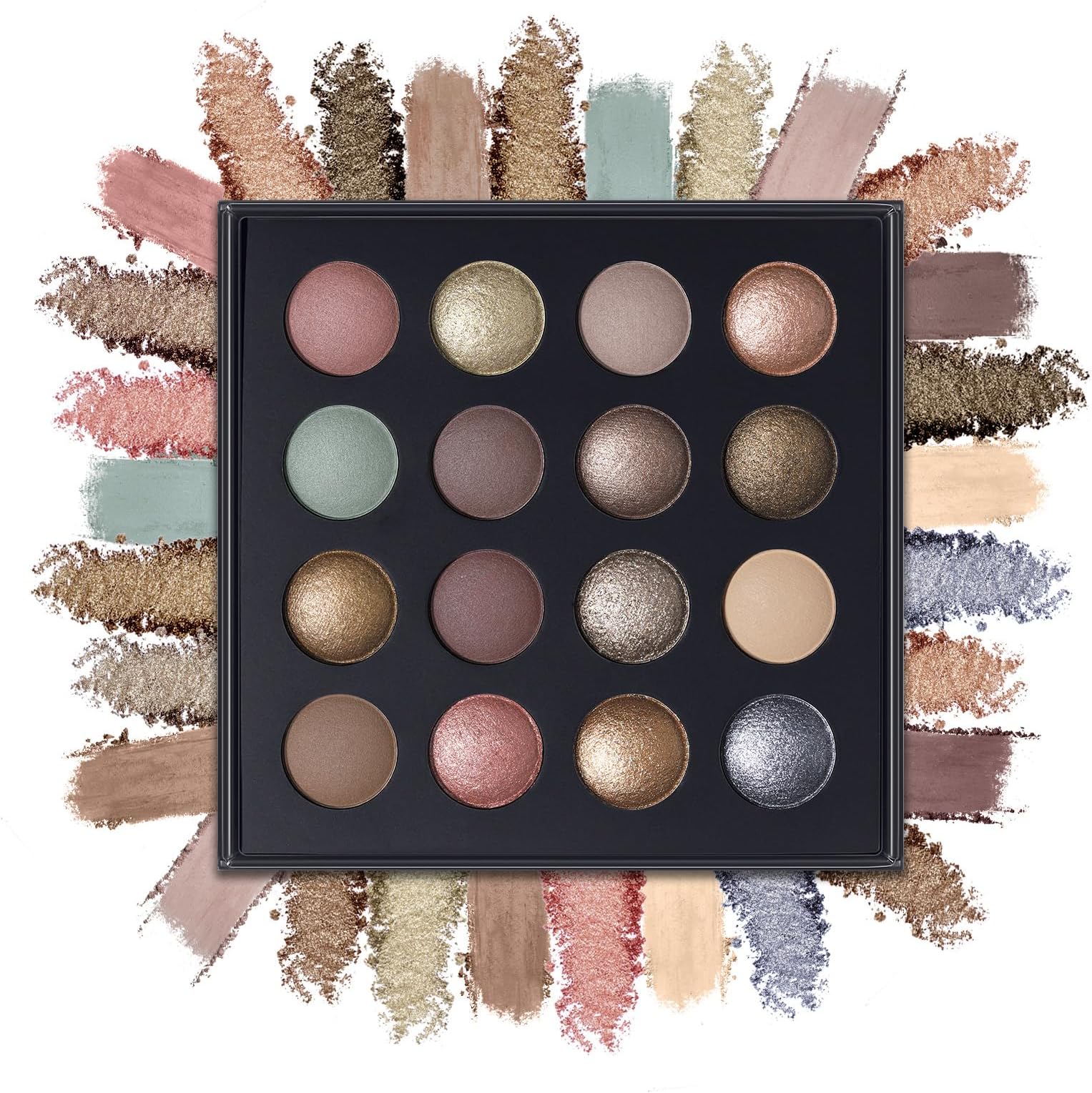 Baked Eyeshadow Makeup Palette - 16 Pigmented Soft Neutrals, Earth Tones & Smoky Shades with Glitter, Matte & Metallic Finishes, Long-Wear Blendable Eye Shadow Make Up Pallet for All Skin Tones