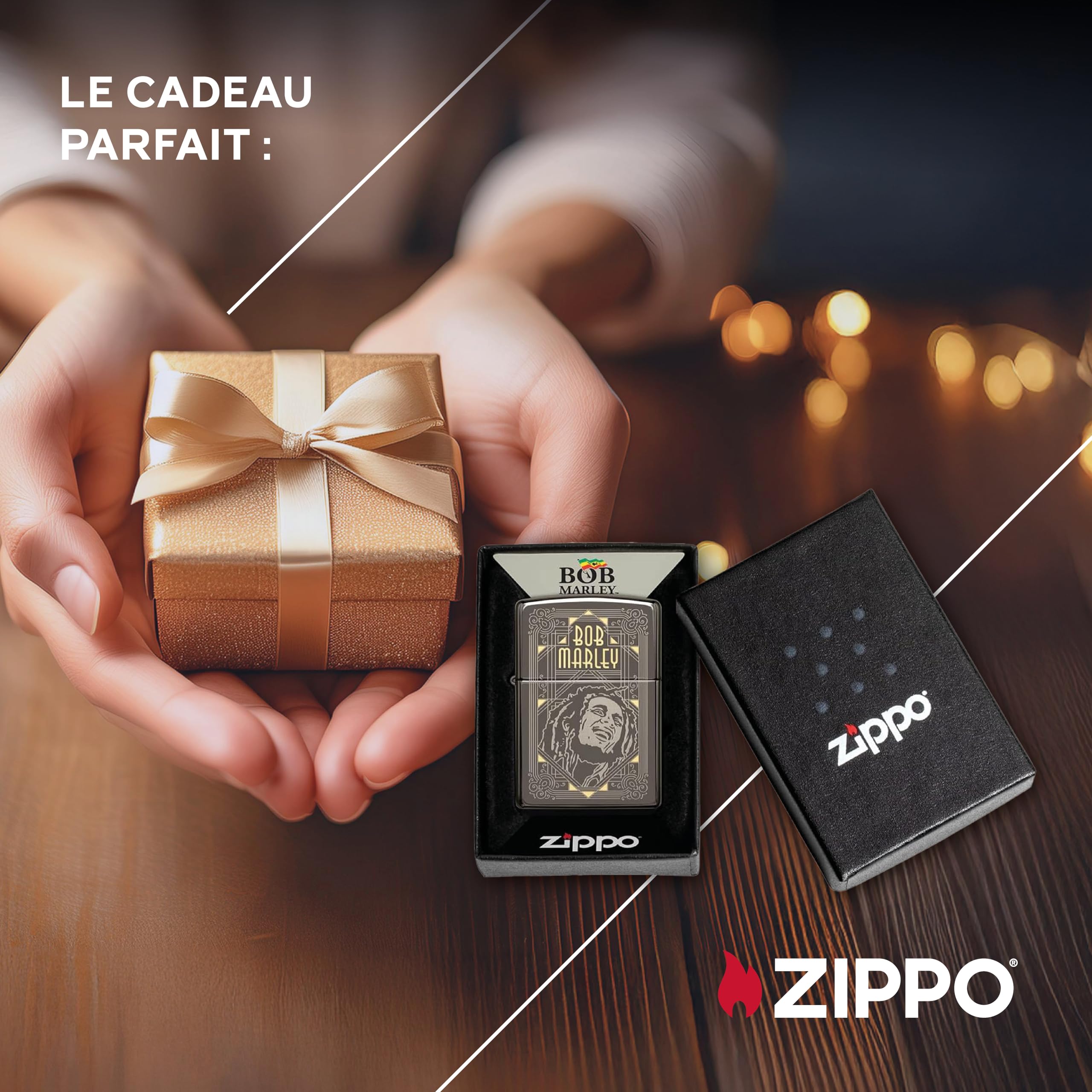 Zippo Briquet Tempête - Design Bob Marley en Deux Tons Laser avec Finition Black Ice - Rechargeable - Réutilisable - Design Coupe-Vent - Coffret Cadeau - Fabriqué aux États-Unis