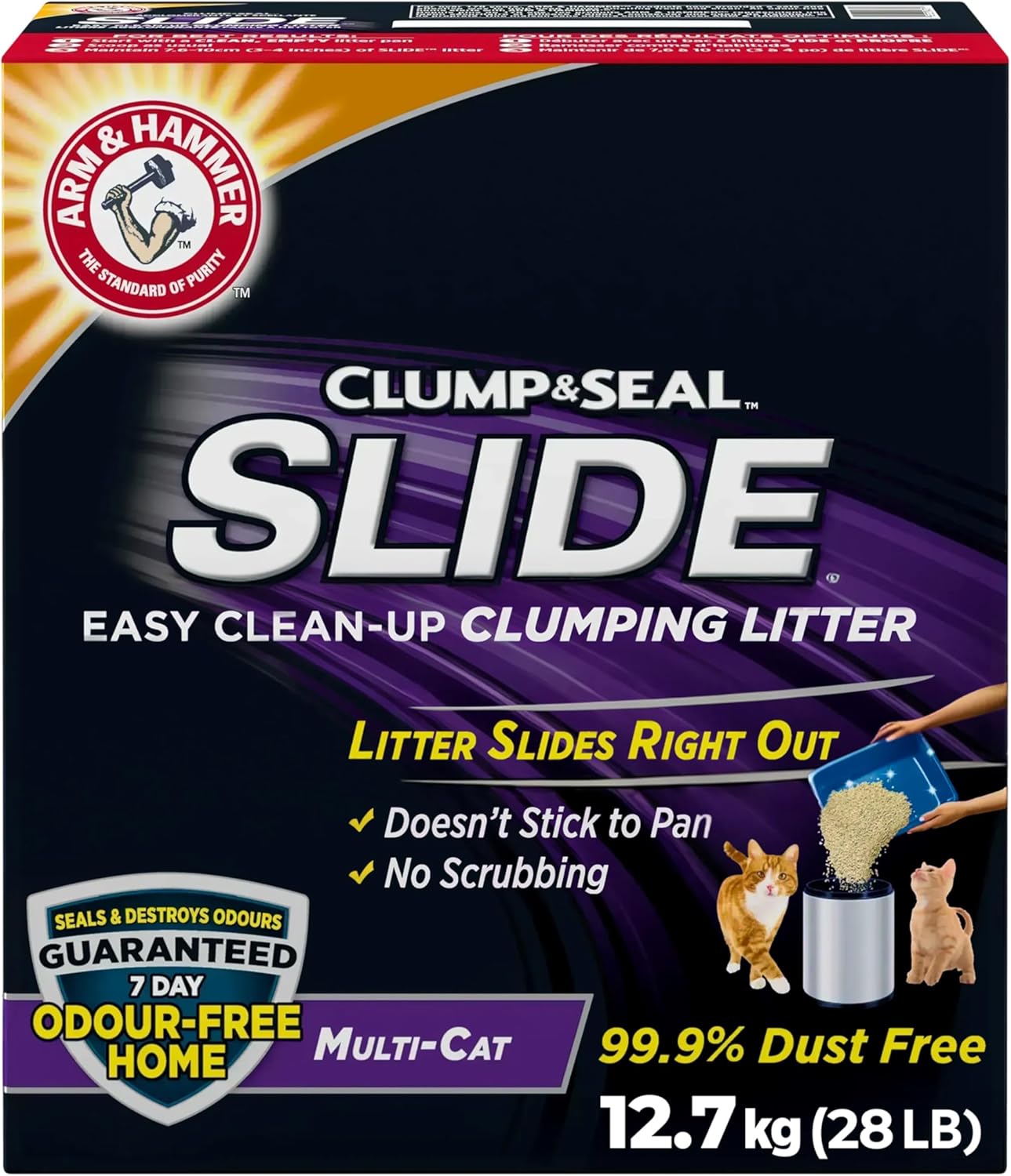 Arm & Hammer Clump & Seal Slide Clay Cat Litter, 12.7kg, Odour Control, Dust Free, Clumping Litter