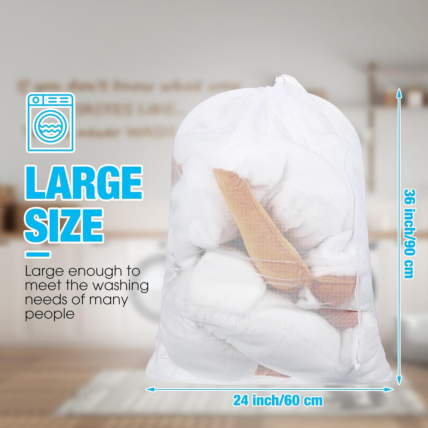 12 Pack Mesh Laundry Bag large Drawstring Heavy Duty Bag Bulk, 24 x 36 Inches Durable Machine Washable Storage Bag for Factories, College, Dorm and Apartment Dwellers, White