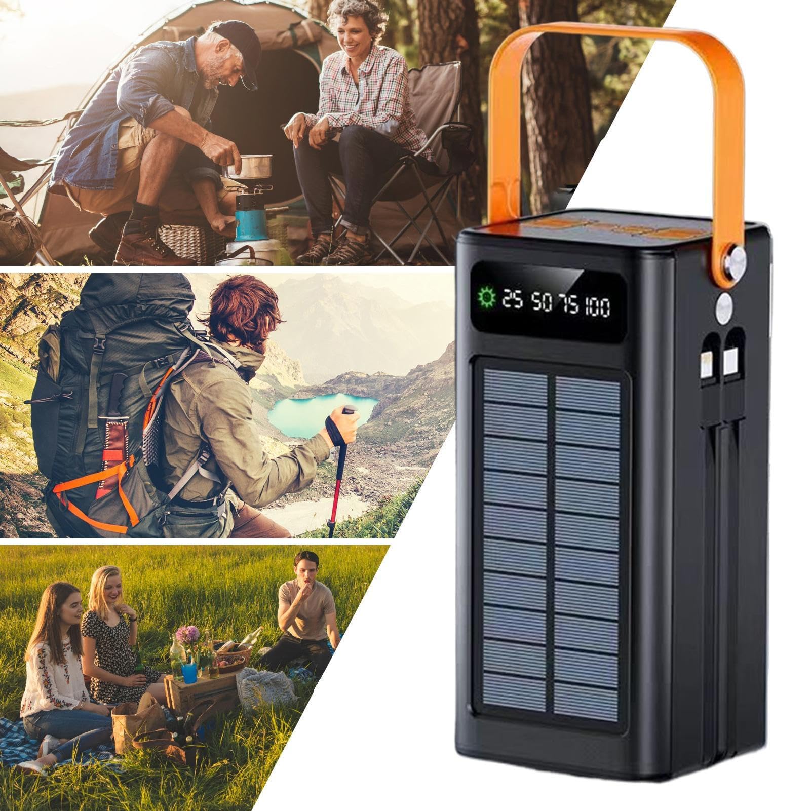 Caricabatterie Portatile Power Bank Ad Energia Solare Da 50000 MAh - Power Bank A Ricarica Rapida Da 120 W Con Cavi Integrati, Caricatore A Pannello Solare, Caricabatterie(White)