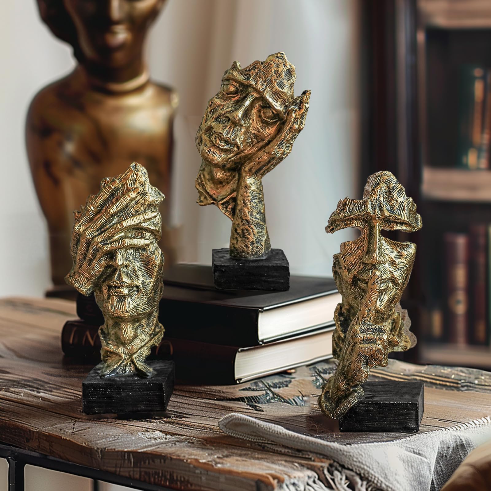 Figurine d'art abstrait moderne, statue de penseur, décoration en résine dorée pour maison et bureau