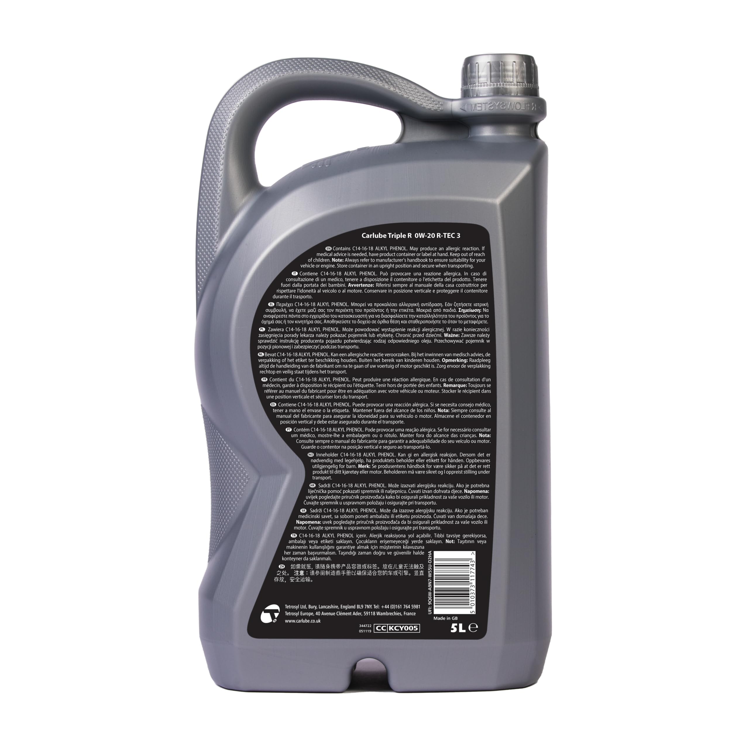 Carlube Triple R 0W-20 ACEA C5 VW Olio Motore Completamente Sintetico R-TEC 3 5L per Porsche e Volkswagen